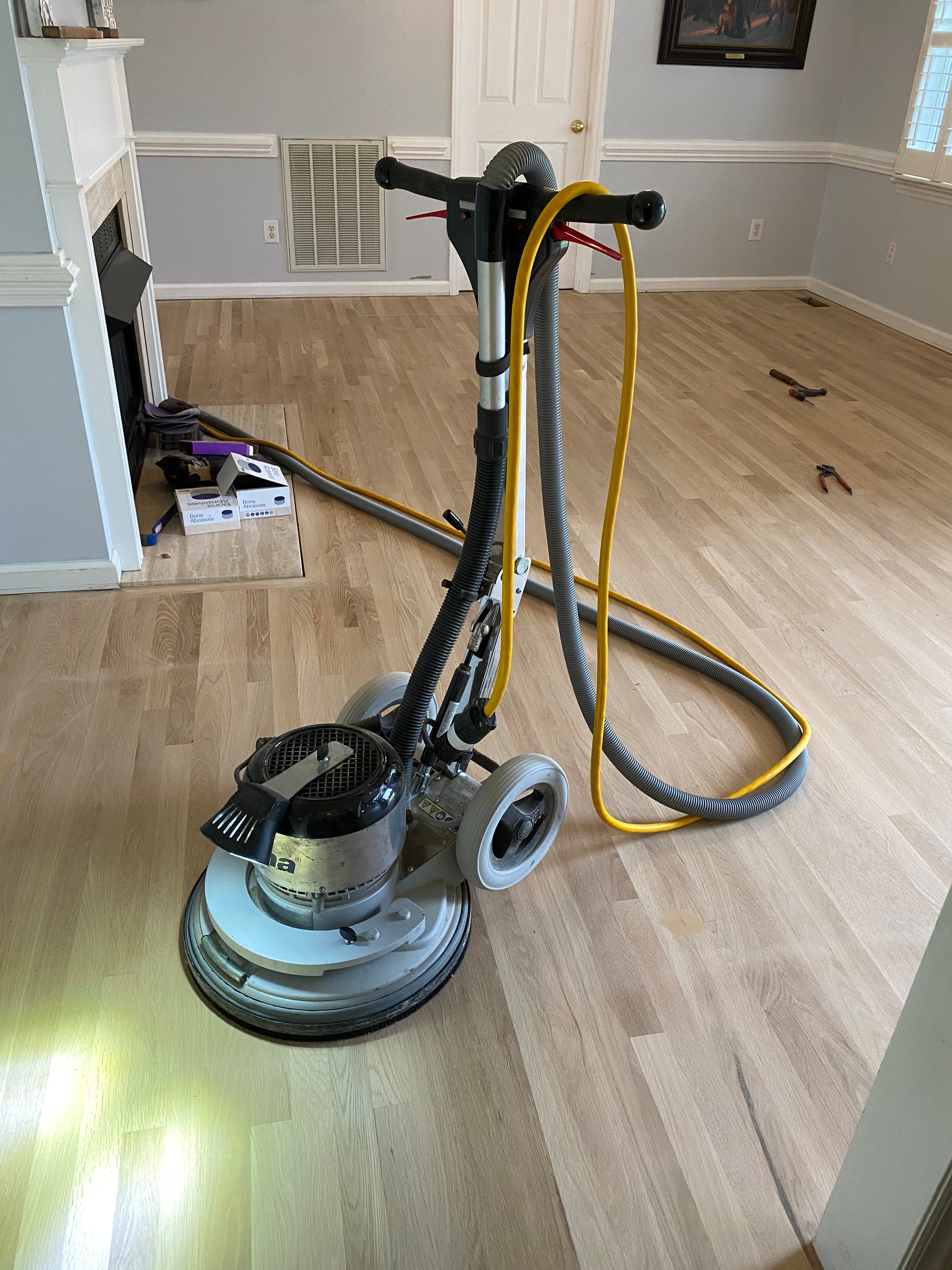 Bona PowerDrive planetary sander refinishing oak hardwood floor Clayton NC