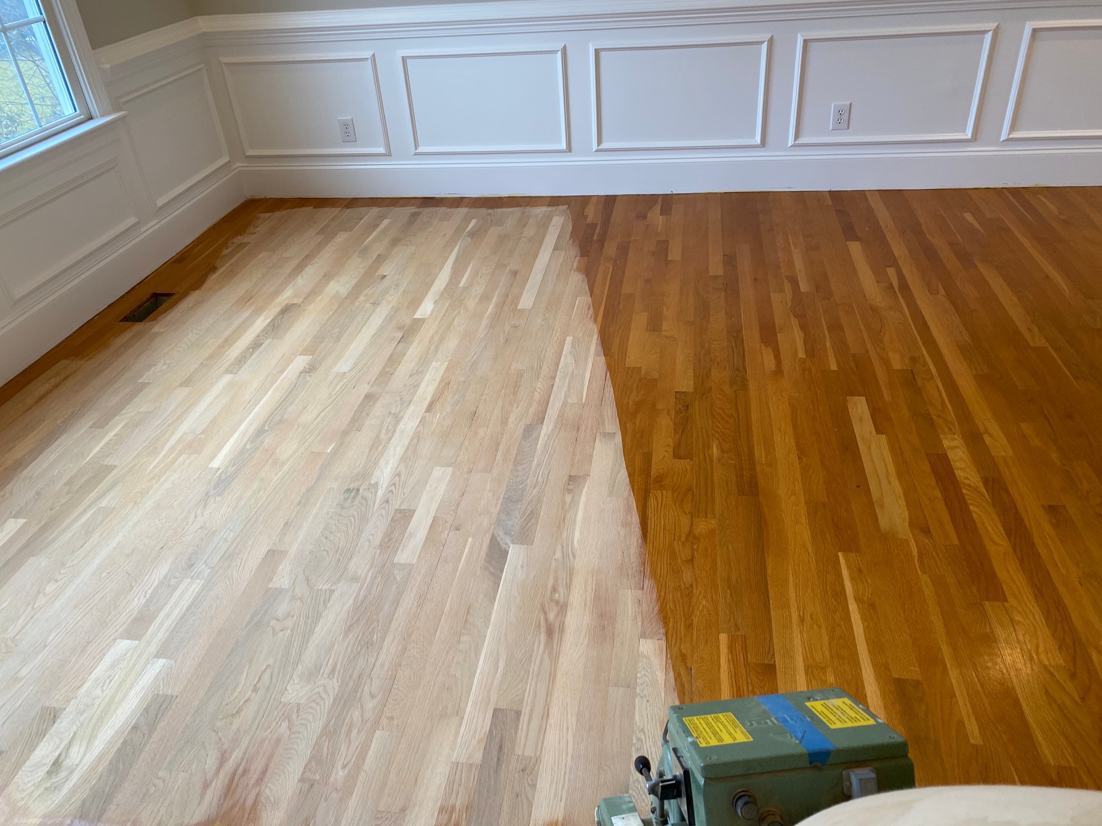Lagler Hummel rough sanding red oak hardwood floor Clayton NC