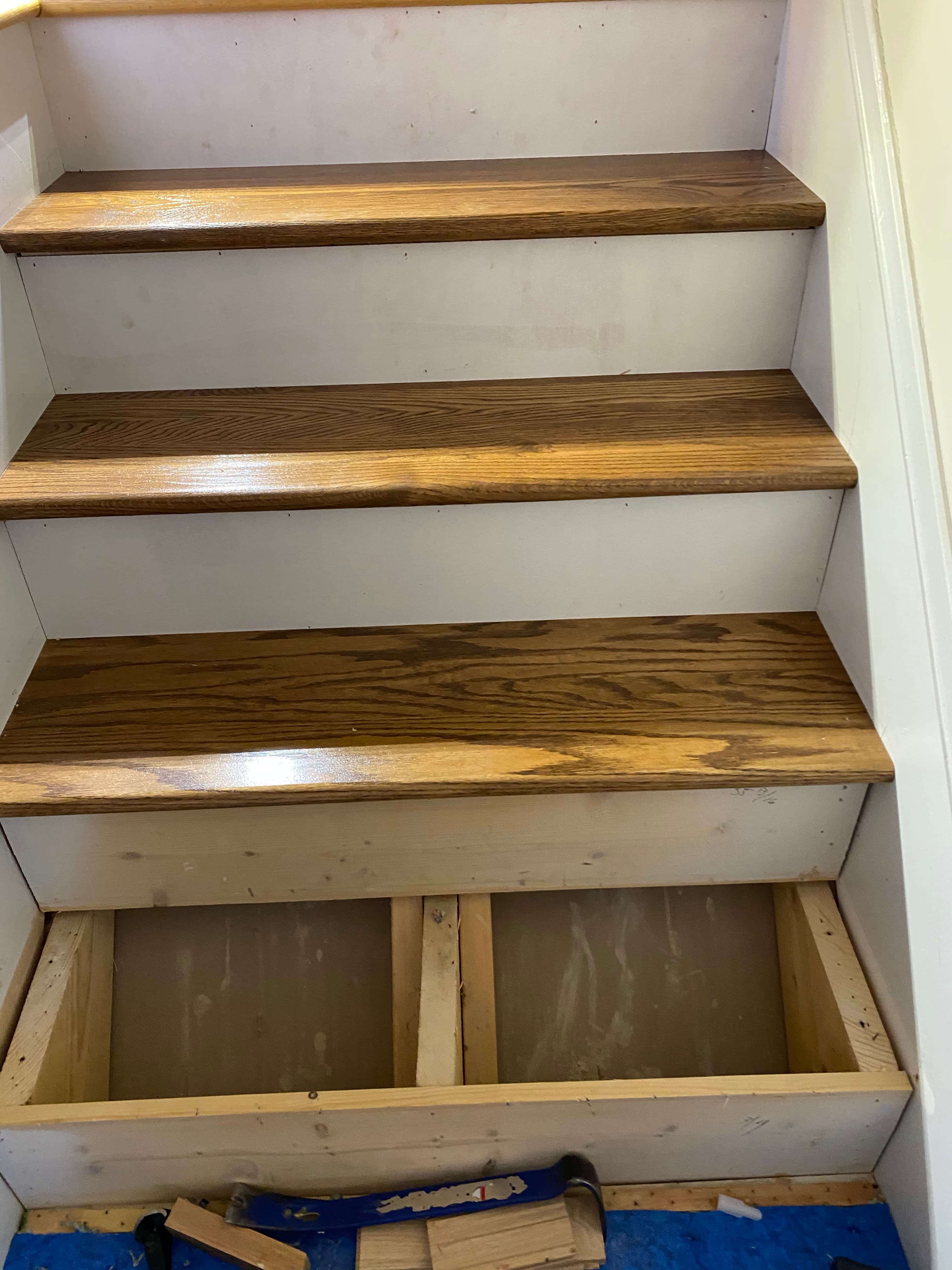 oak staircase treads installation in progress Clayton NC